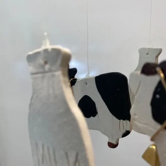 1980 Clay Whimsical Wind Chime of Cows and Milk Jugs NWT